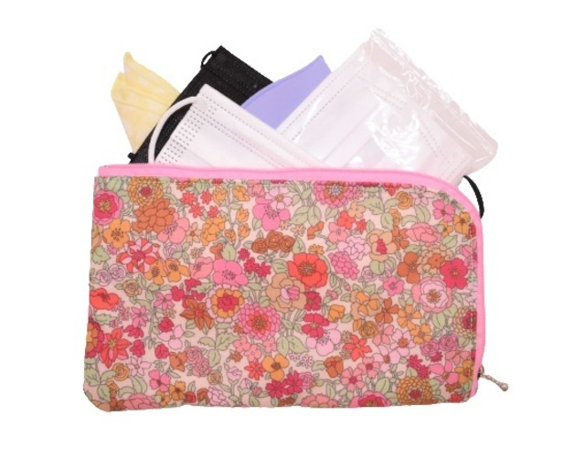 Fiore 制菌 抗菌 防臭 マスクケース ポーチ 花柄 (グリーン) 携帯用 工房 手作り 日本製 エコパッケージ MX-0016-169