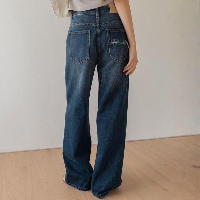Damaged pocket wide denim pants 2 colors　V2863