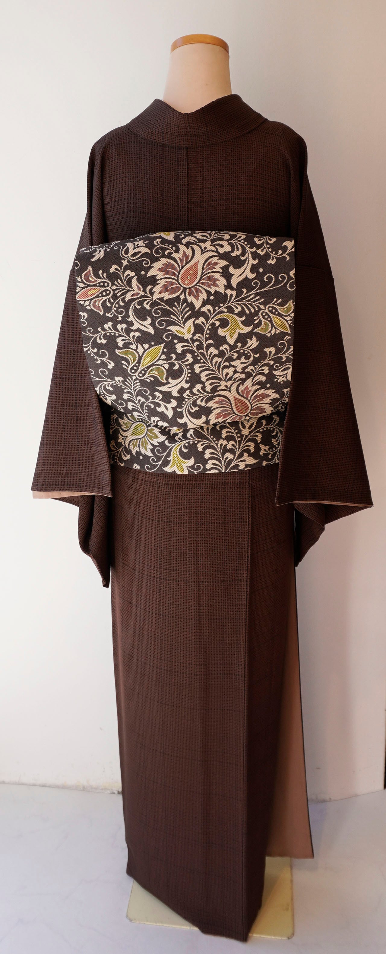 袷】檳榔子染地 格子文 小紋 | 大山キモノ・ちぇらうなぼるた