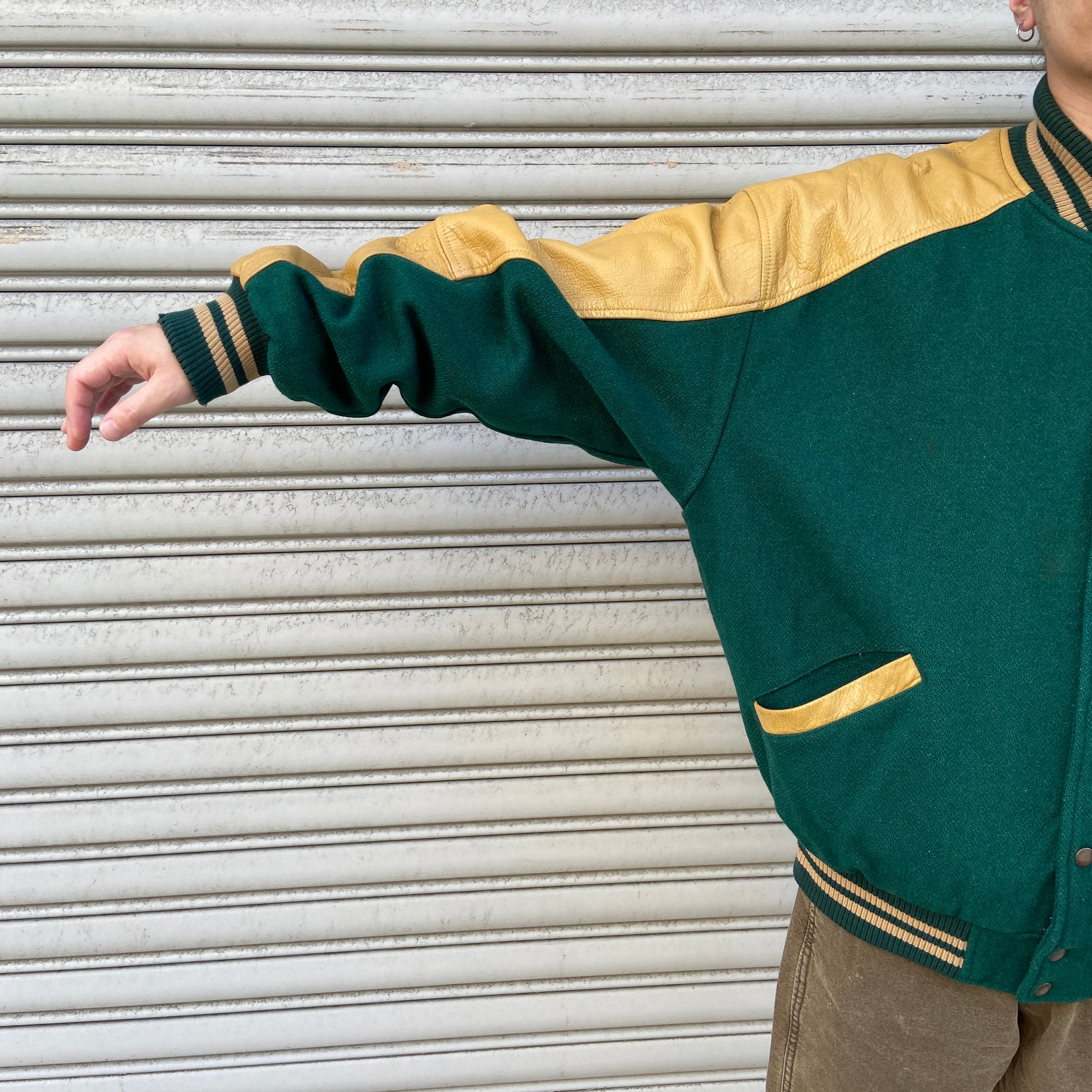 90s LeeSPORT グリーンベイパッカーズ レザー切替スタジャン 緑 90s LeeSPORT グリーンベイパッカーズ レザー切替スタジャン 緑