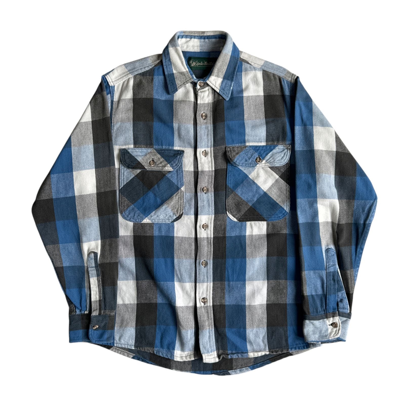 90s Gander Mountain ヘビーネルシャツ 青 黒 白 ブロックチェック M