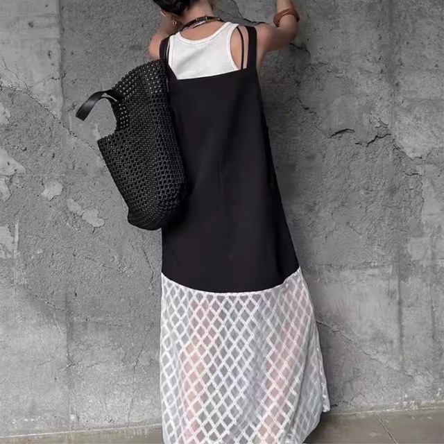 switching mesh jumper skirt L0596