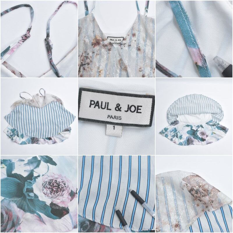 00s～ フランス製 PAUL &amp; JOE ポールアンドジョー ティアード キャミソール 切替デザイン スパンコール 花柄 ストライプ ヴィンテージ ビンテージ ヨーロッパ古着 レディースS相当 00s～ フランス製 PAUL & JOE ポールアンドジョー ティアード