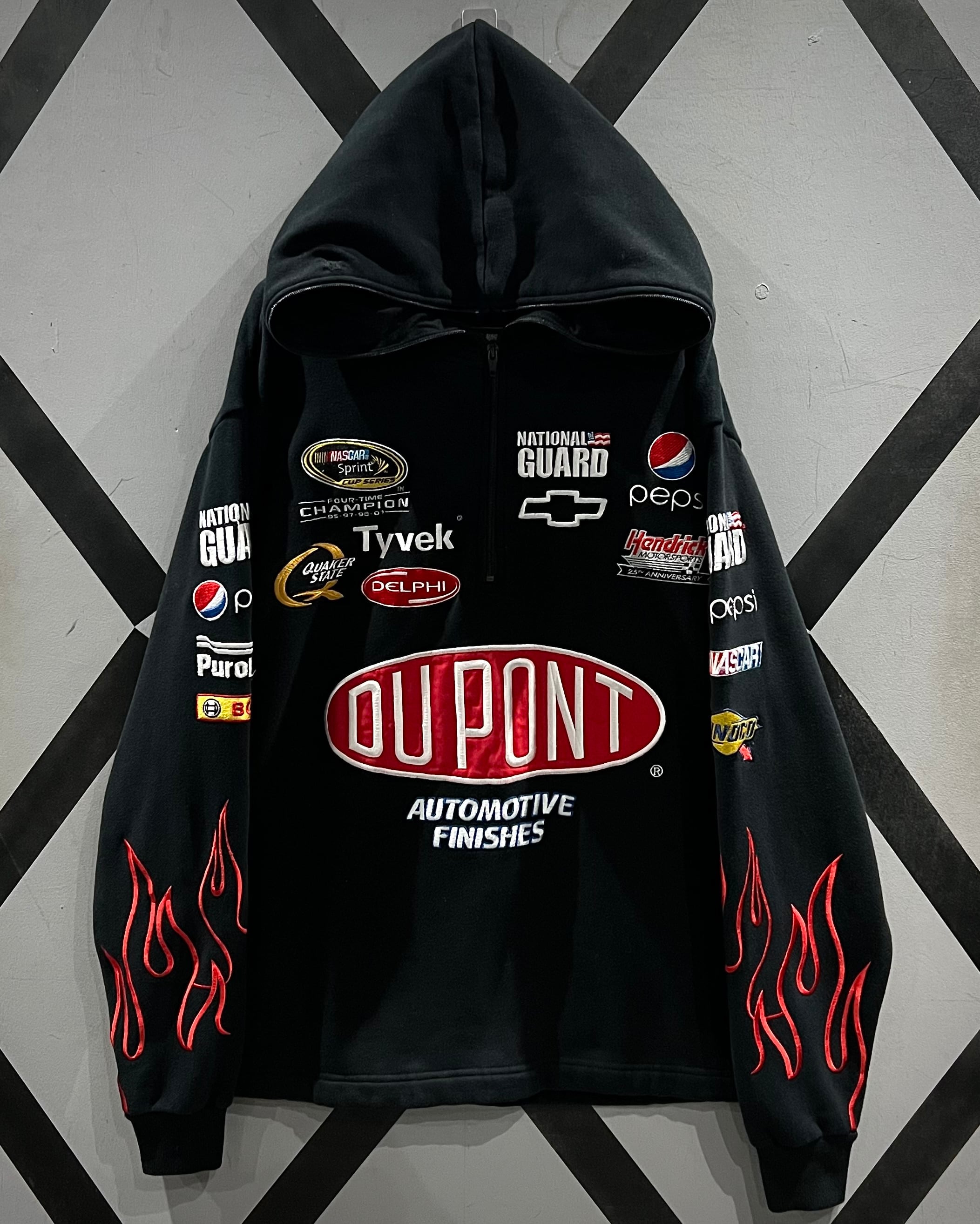 X VINTAGE】“NASCAR” Flame × Logo Design Half Zip Hoodie | Caka
