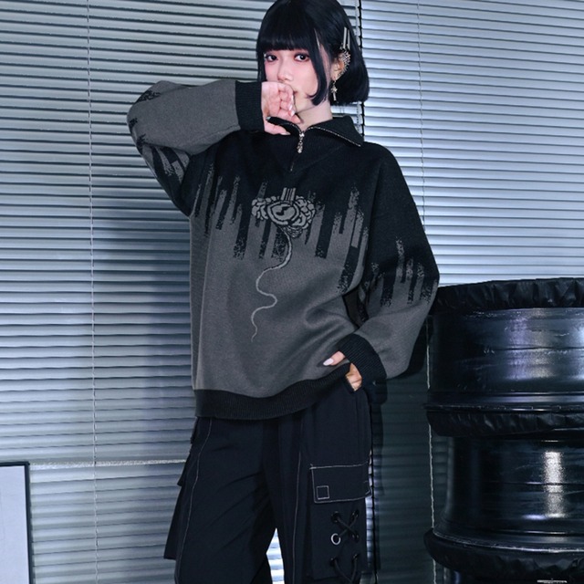 チャイナ風ゴシック セーター ZIPアップ ゴスロリ 古怪舎