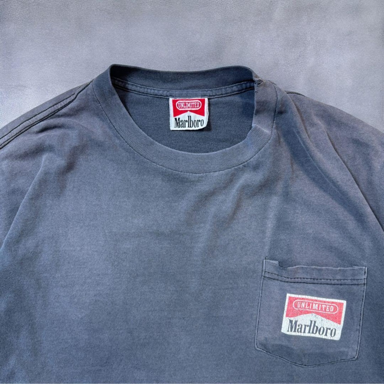 Marlboro Pocket TEE fade black 企業Tシャツ 墨黒 ブラック XL 古着 - 4
