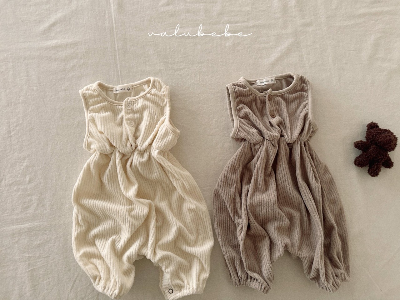 【valu bebe】ソフトパイル地リブオールインワン クリーム 70〜80cm - 10
