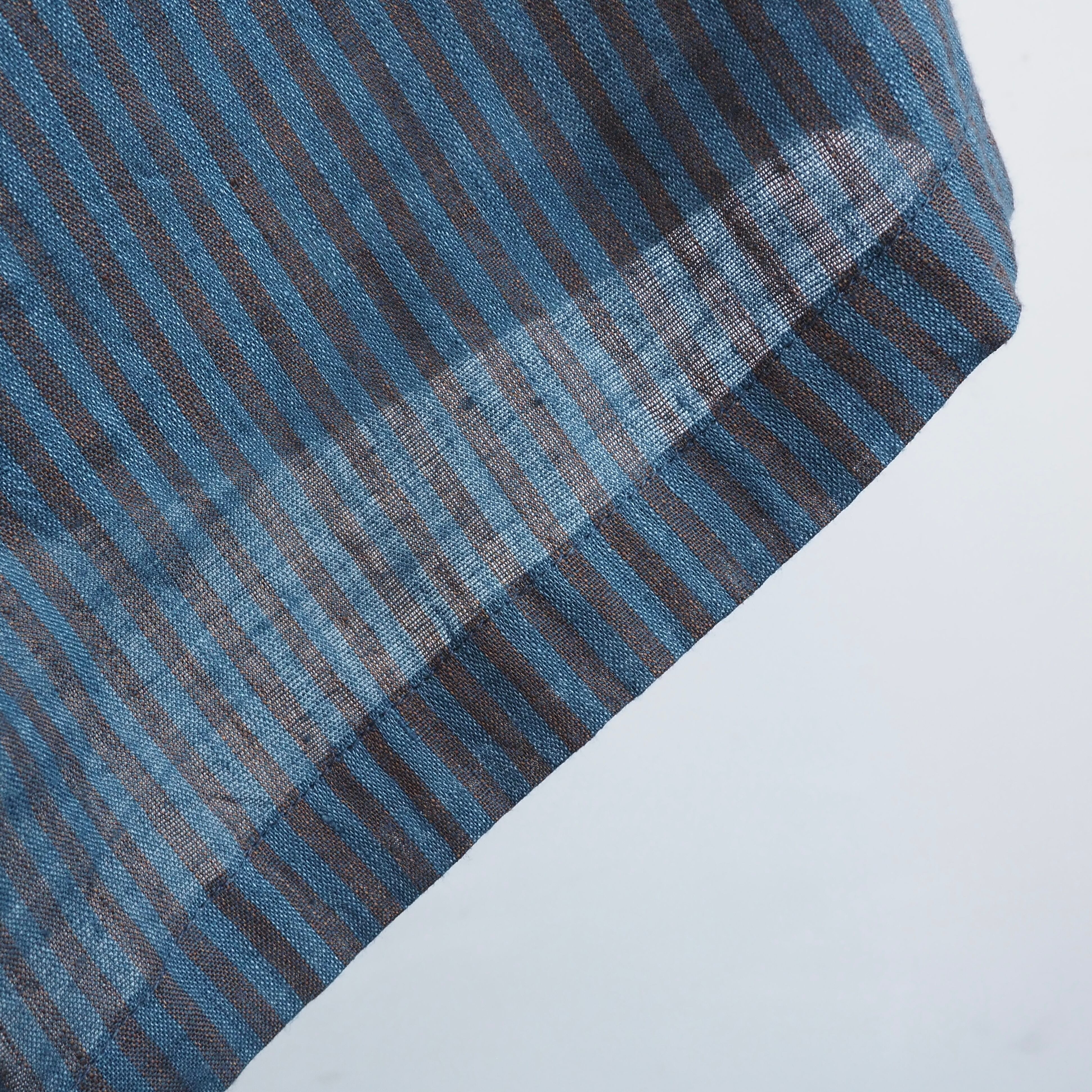 BUNON/Embroidery Frill Blouse /ブラウス(Brown×Blue strip)