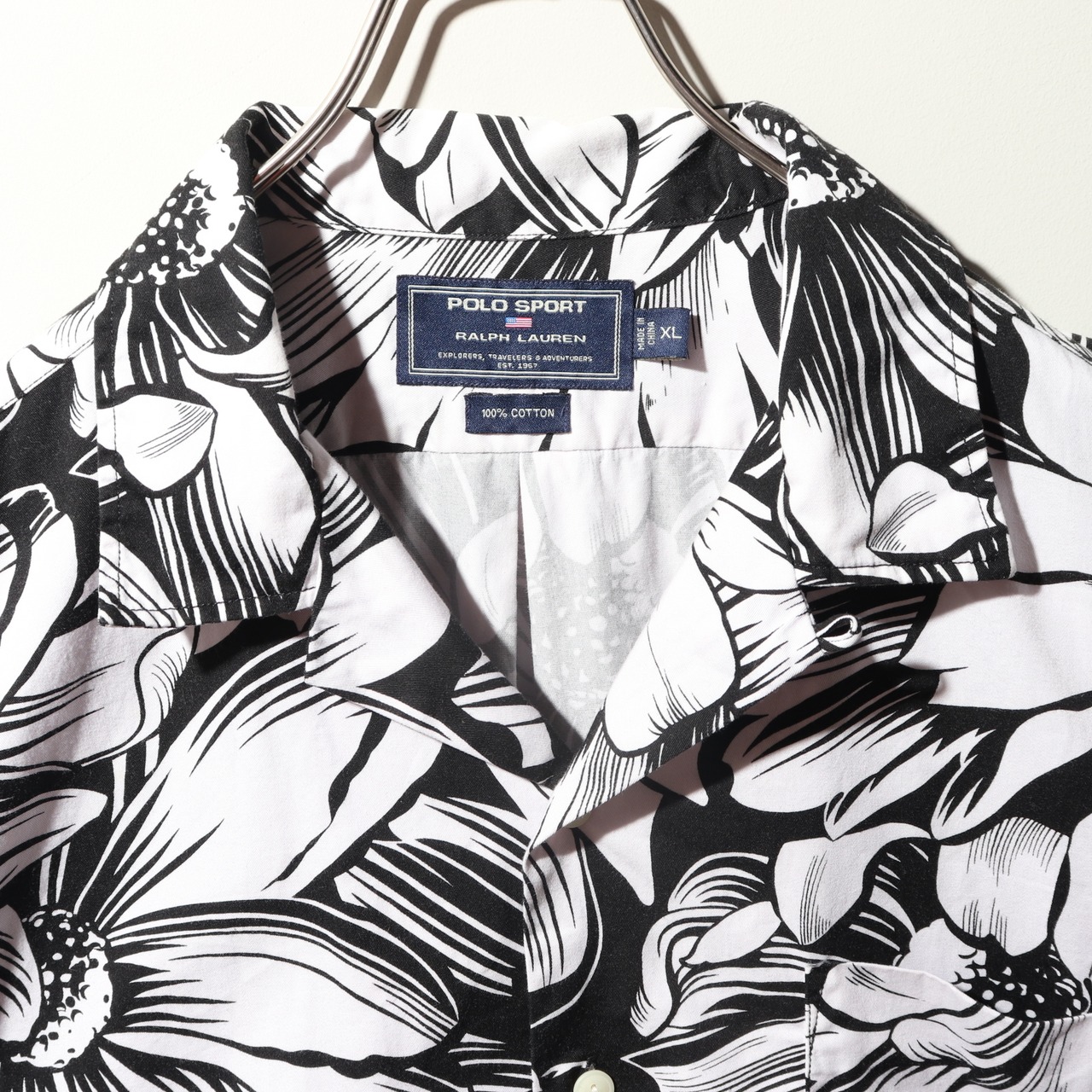 美品 XL 総柄 ポロスポーツ 半袖開襟シャツ 黒 polo sport 花柄 ブラック アロハ