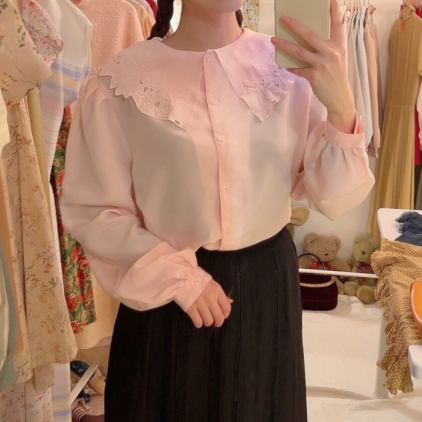 flower arch collar pink blouse