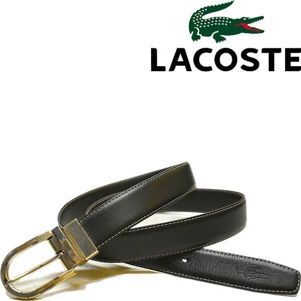 1点物◇ラコステLACOSTEリバーシブル黒バックル付きレザーベルト古着