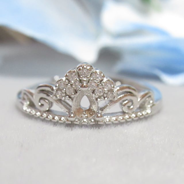 アウトレット4×3㎜ ドロップ ピーファウル ティアラ S925 リング台 SV