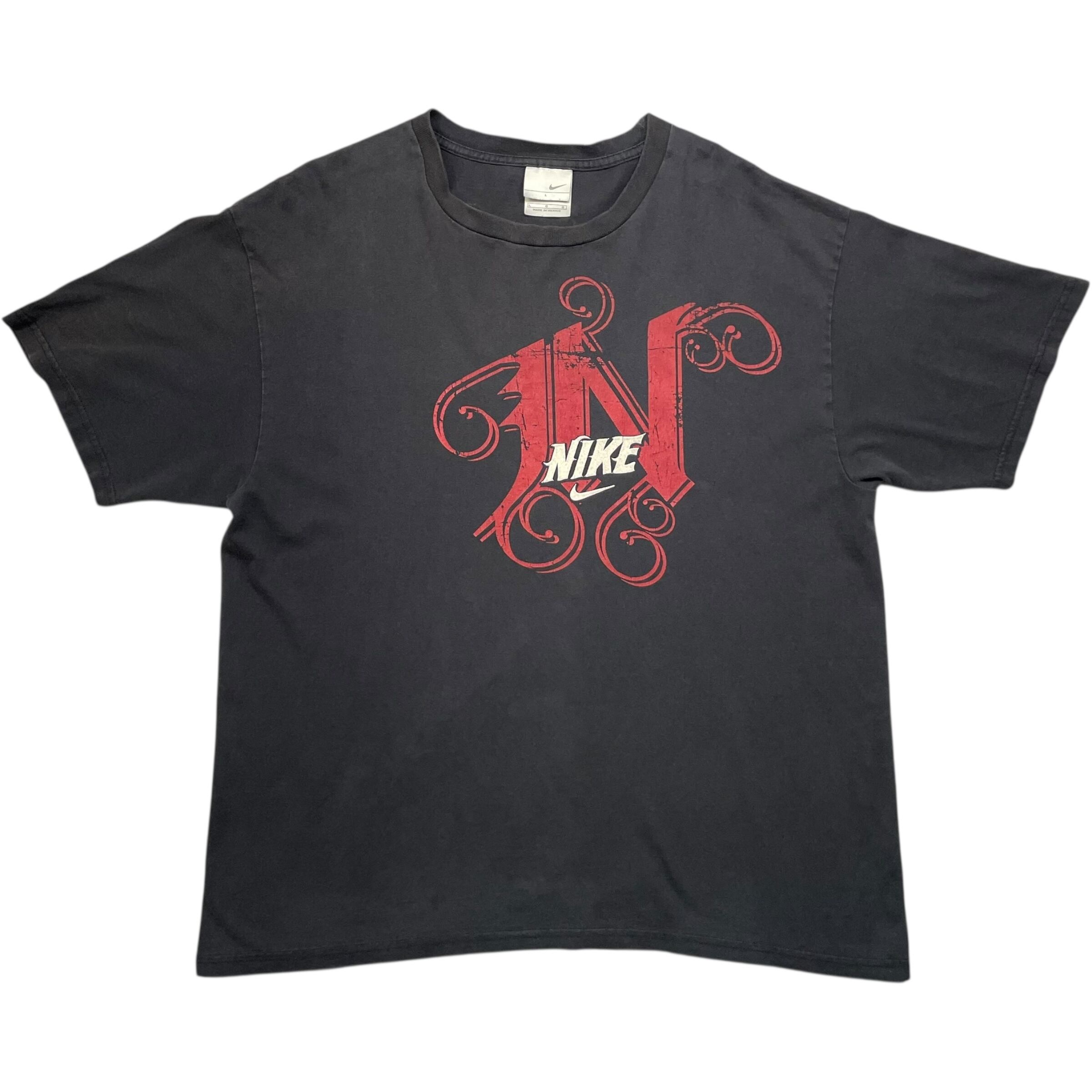 《L》 NIKE ナイキ Tシャツ 両面プリント フロッキープリント ブラック レッド no.7399