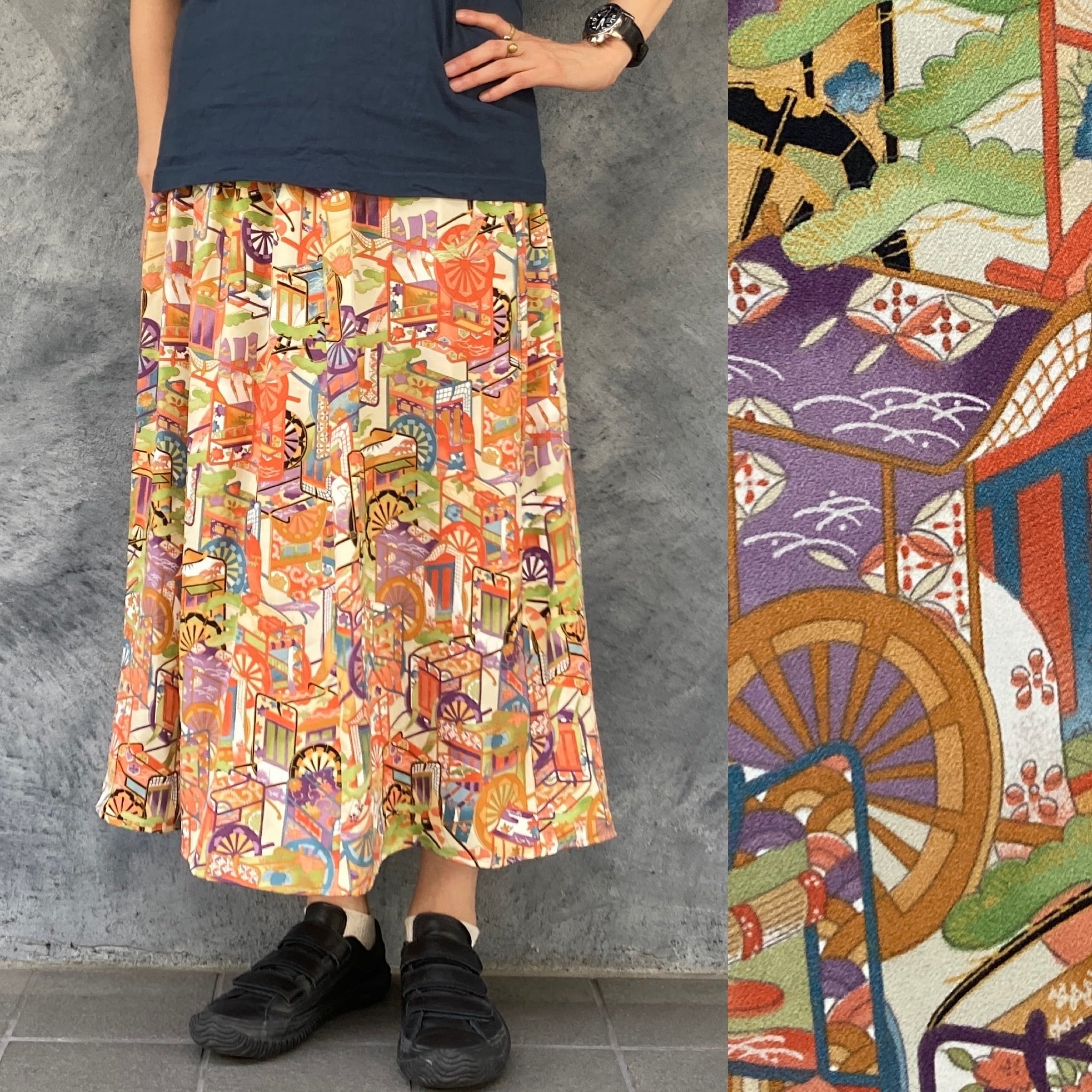 着物リメイクロングスカート （ウールのハイウエストスカート  