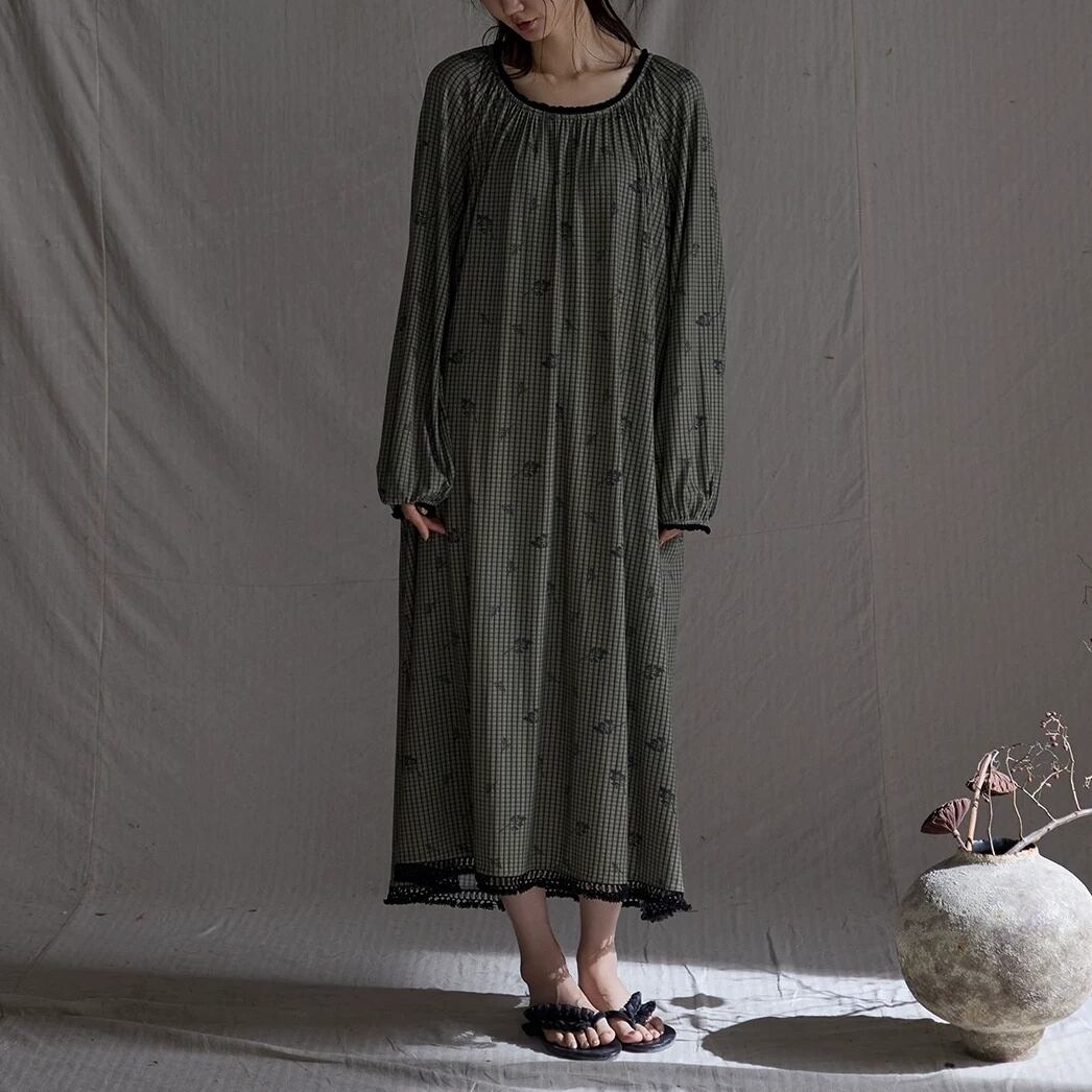 【M-XL】monotone check pattern one-piece style room wear p1729