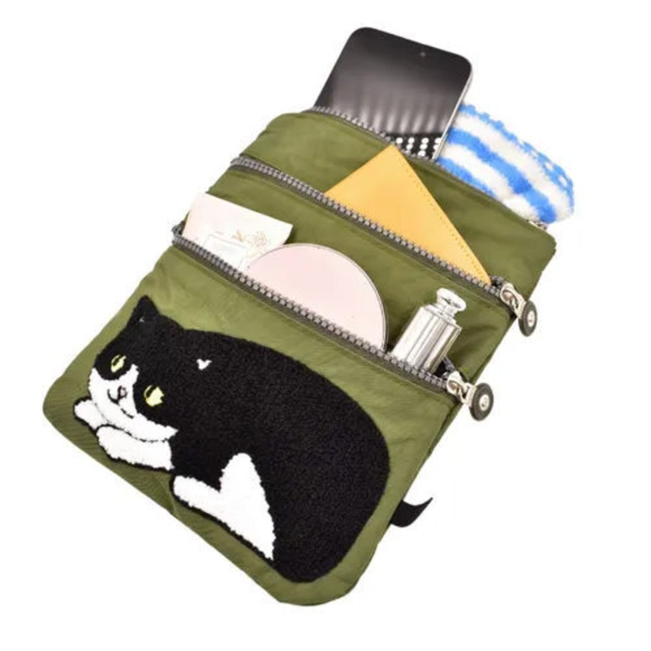 ネコ刺繍3ファスナーショルダーバッグ | 奈良の愛らしい猫のお店 猫 