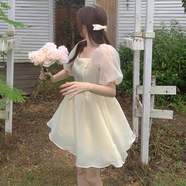 スタイルショートスカート カラースリーブドレス レディース レース スクウェア ハンチェンe10435633919