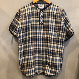 1960'S VINTAGE P/O HENRY NECK CHECK  SHIRT