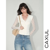 V-Neck Lace Sheer Top/2color