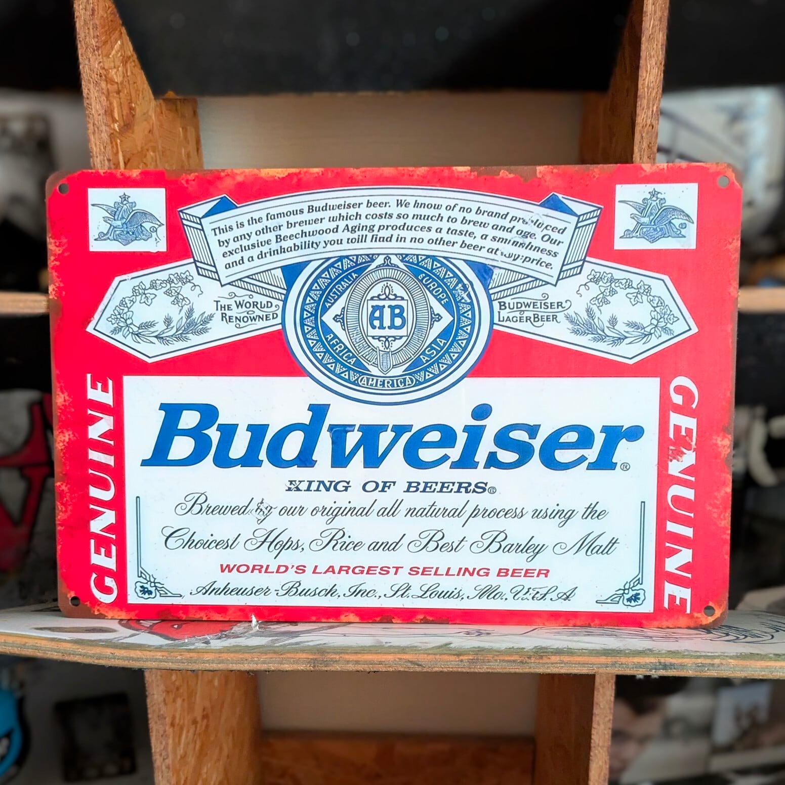 送料無料！ちょうどいいブリキ看板 【 Budweiser ( バドワイザー ) 】 METAL SIGN / メタルサイン / ブリキ看板 / サインボード / ビンテージ加工〚アメリカン雑貨 アメトイ〛