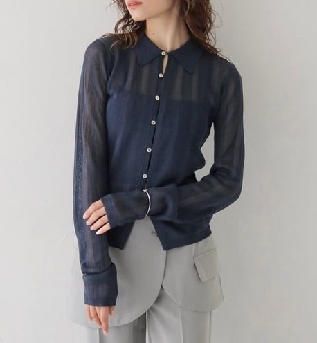 Random Rib Sequin Sheer Polo Knit Shirts / NAVY | kiddo.com