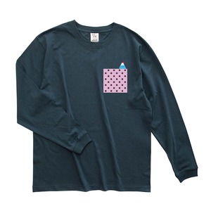 【ロンT】「あめだまとふじさん」[ポケット]ドット柄 / [ボディー]デニム色