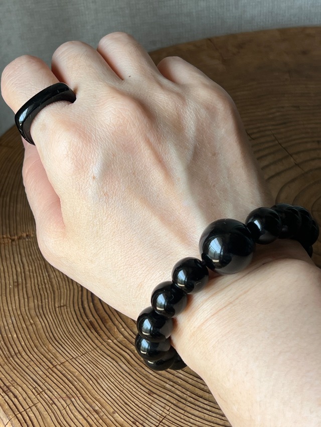 【身を護る】黒水晶ブレス 12㎜ インドネシア産