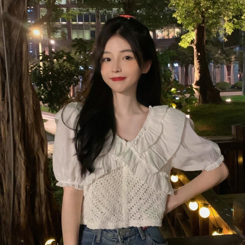 ニットシャツ サマースリーブショートトップス 夏物 ステッチ YY-ファッション44486169011