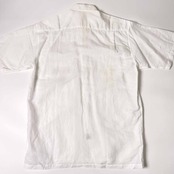 リネン混 LANCEL PARIS ランセル 刺繍デザイン 比翼 半袖シャツ M/ホワイト メンズ 薄手