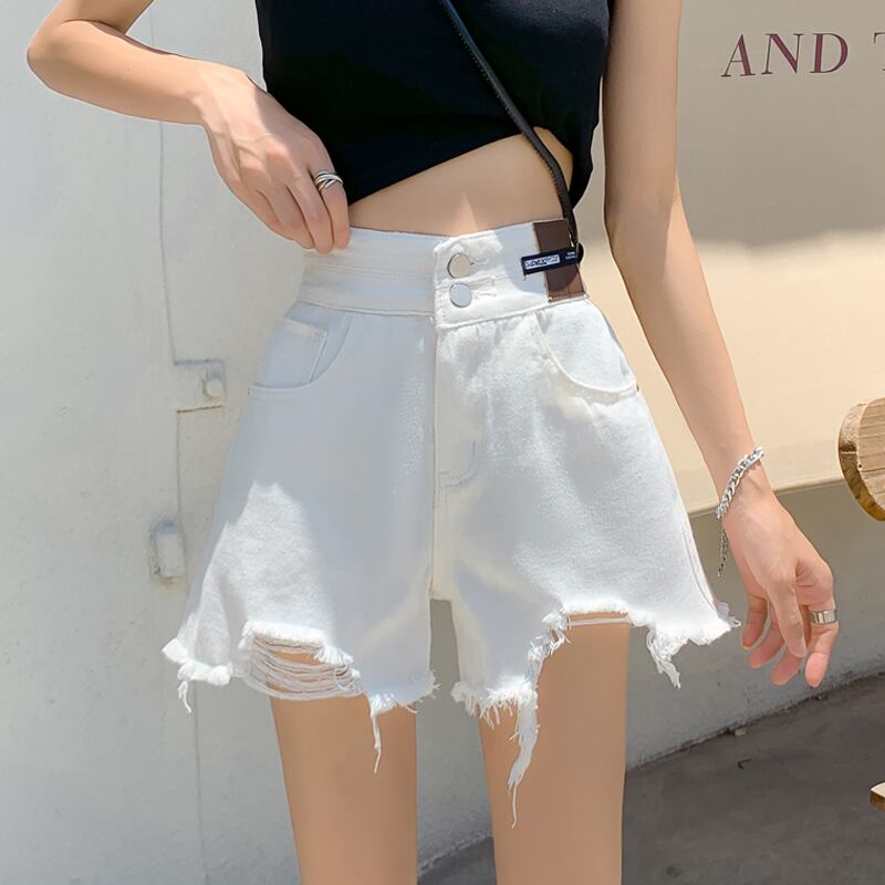 ホワイトショーツ サマー薄手ハイウェストウェストルーズワイドレッグAラインパンツ 夏物 ブルマー ワイドパンツ スーパーモール74592445437