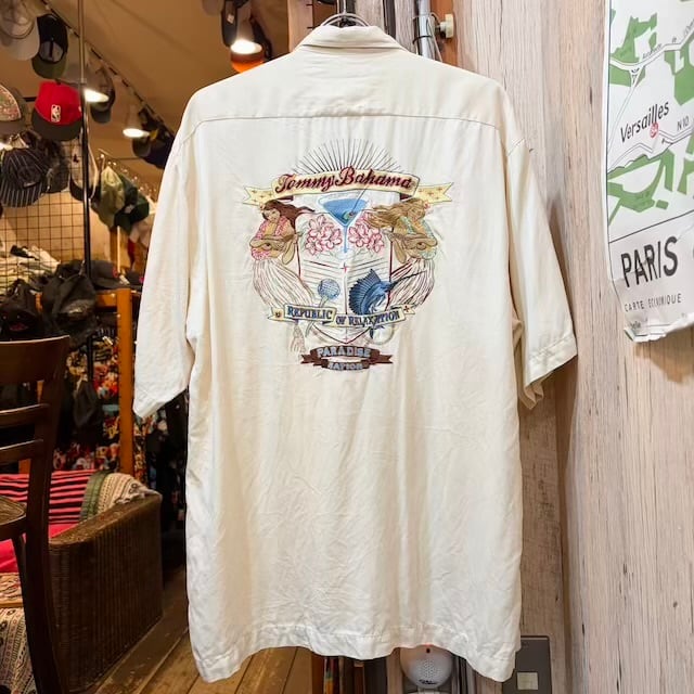 TommyBahamaトミーバハマ刺繍入りシルク製アロハシャツL古着(2117