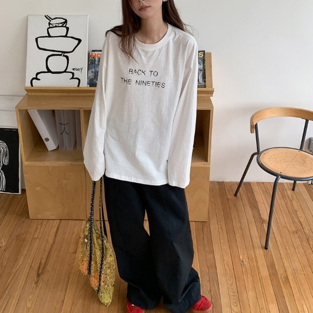 テキストプリントクルーネックロンTee [am03437]