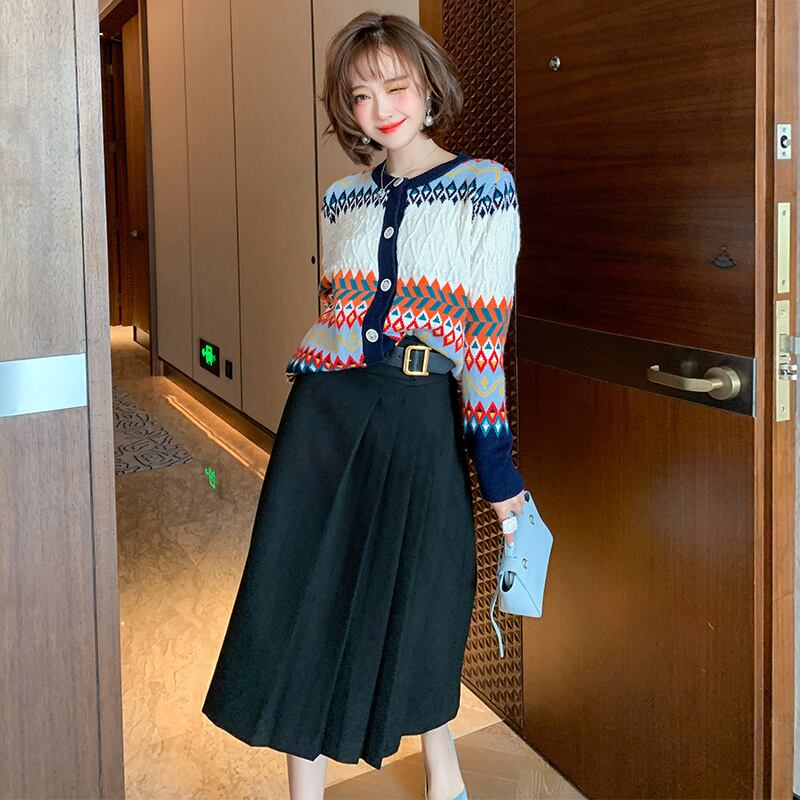 カラージャカードニットカーディガンオータムウィンター 秋物 冬物 MIUCO77124232695