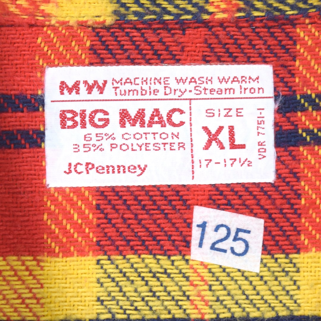 70s ビッグマック ビンテージ ヘビネル XL オレンジ チェック 6950 70s BIG MAC（ビッグマック）ヘビーネルシャツ/XL/オレンジ