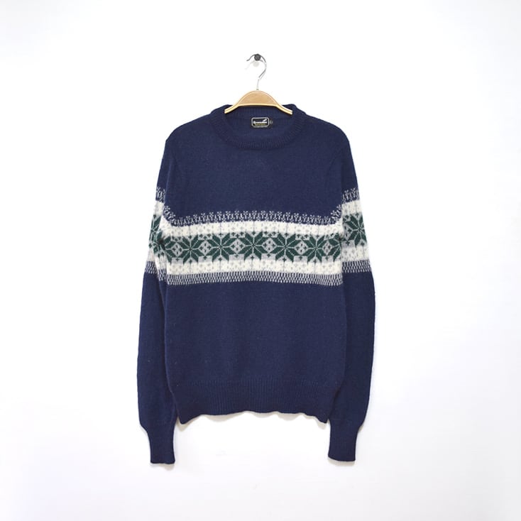 80S オールド クロコダイル シェットランドウールニット 雪柄 セーター メンズL ヴィンテージ 古着 Crocodile @CH0751