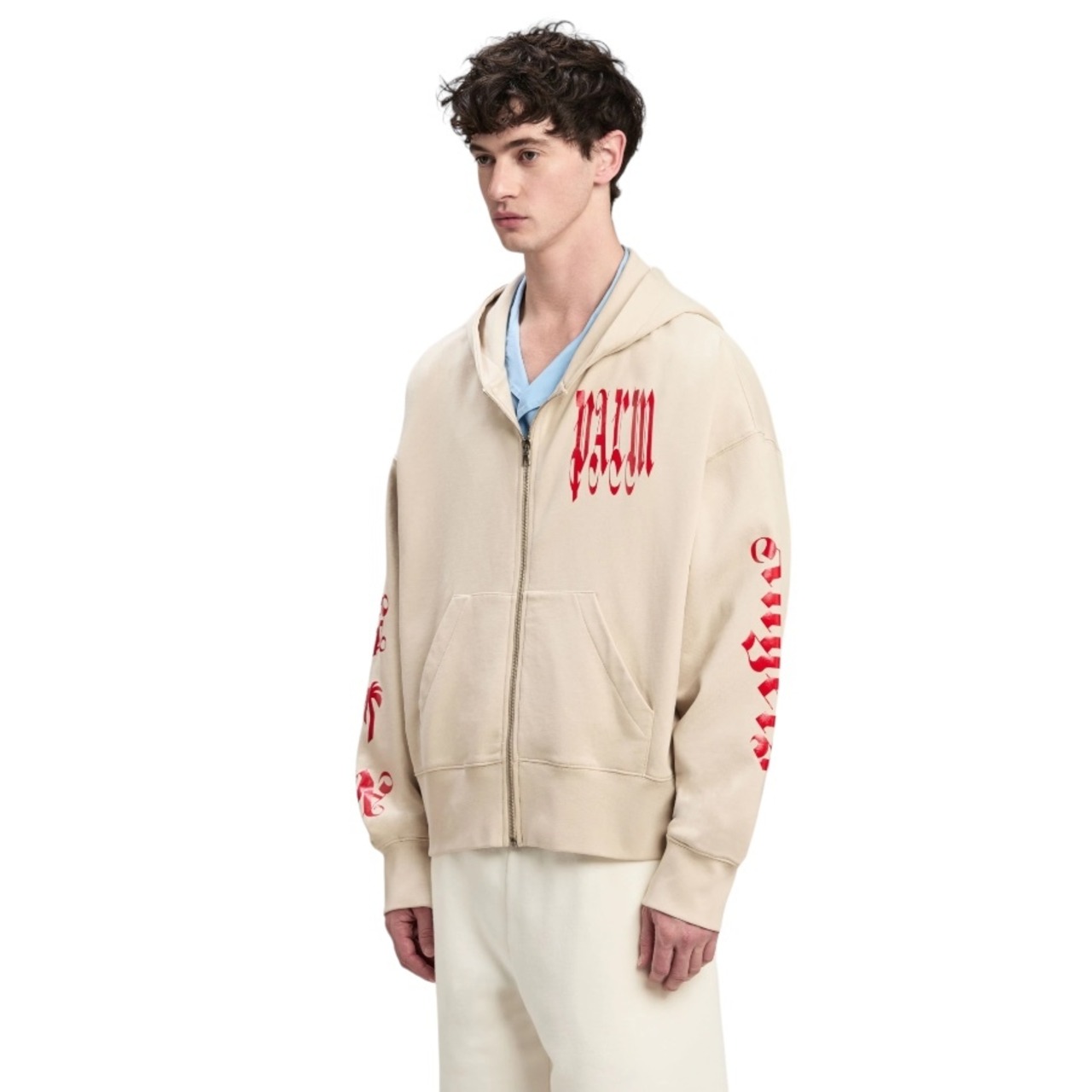 【Palm Angels】GOTHIC LOGO ZIPPED CREW(LIGHT BEIGE) - 3