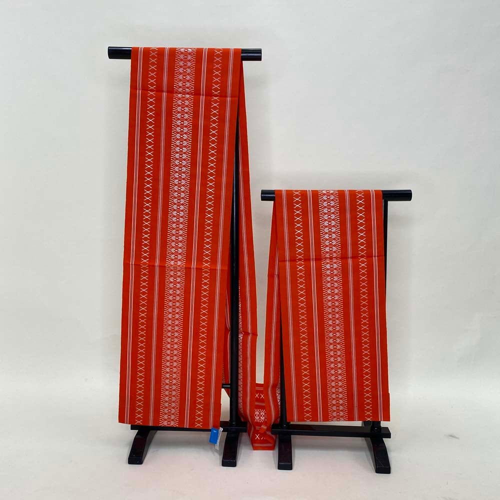 名古屋帯 なごや帯 九寸 オレンジ 全通 帯 中古 リサイクル リユース 全体柄 普段着 お洒落着 紬 小紋 正絹 ハンドメイド 2162 名古屋帯 なごや帯 博多帯 中古 リサイクル リユース 八寸 普段着