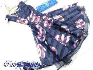 送料無料 未使用 発表会 舞台衣装 パーティ フォ－マル ノースリ－ブ フレア－ 花プリント ワンピ－ス 9号 M [OPN3638]