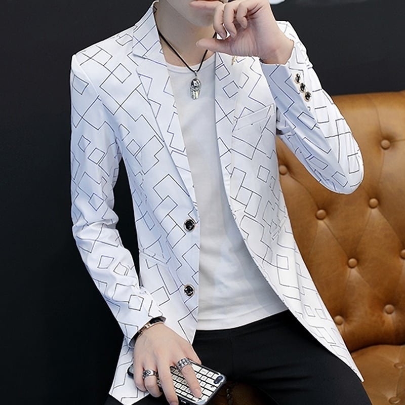 シングルブレスト プリントスリムジャケット 4カラー LB0063