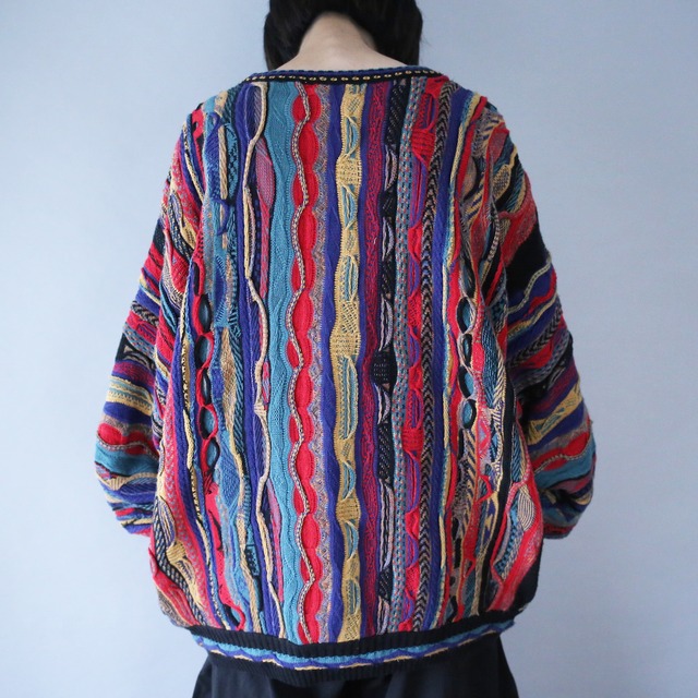 multi color crazy pattern loose silhouette 3D knit sweater