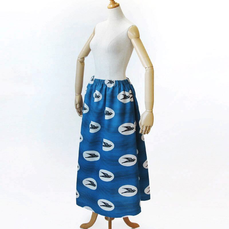 アフリカ布のロングスカート（ ツバメ コバルトブルー ）サイド