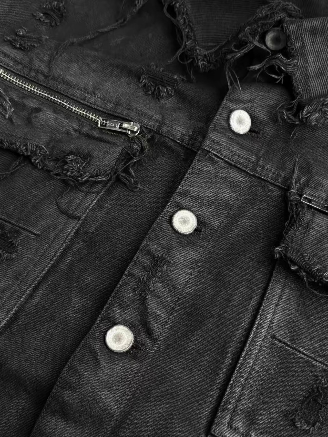 【CinderVein】Decayed Waxed Distressed Denim Jacket
