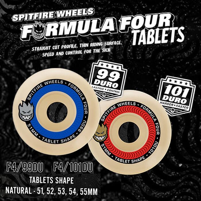新品 SPITFIRE F4 TABLETS 99D 53mm ウィール 楽天市場】SPITFIRE WHEEL スピットファイヤー ウィール FORMULA
