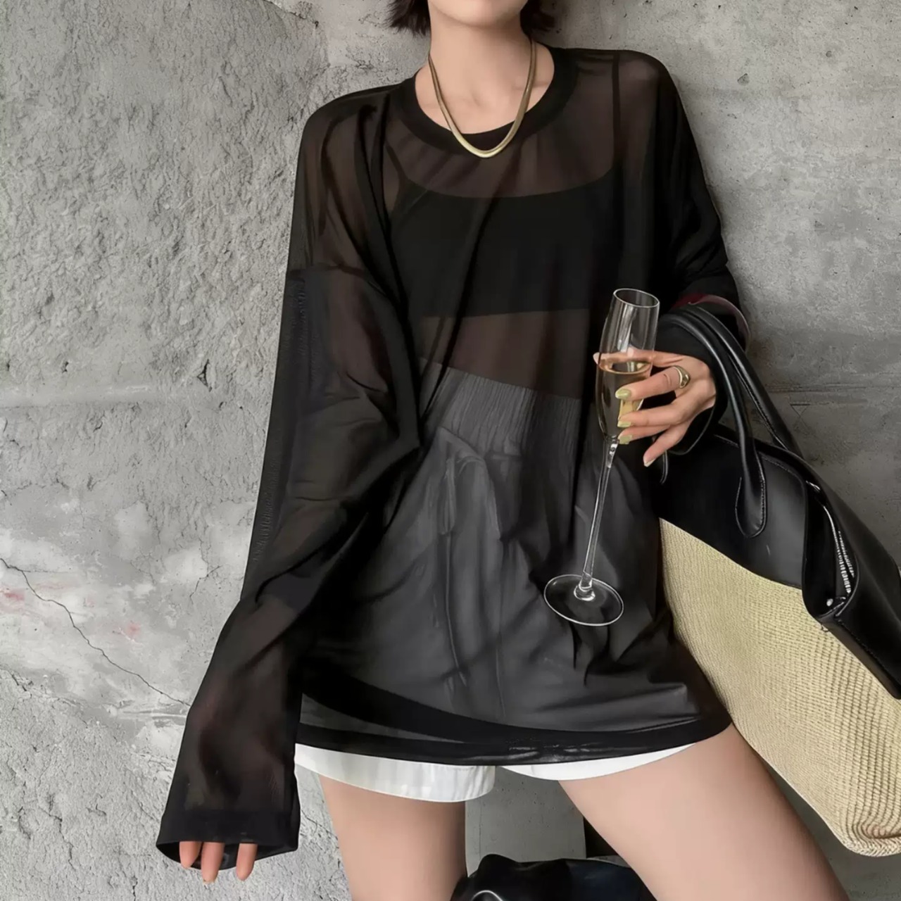 Sheer mesh long-sleeve T-shirt (ME501)