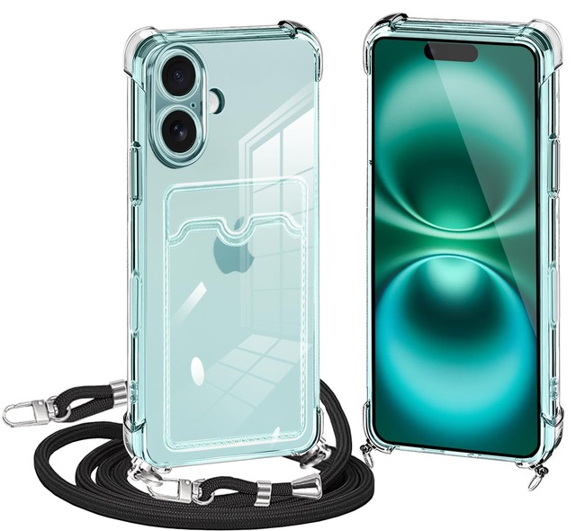 ATUSIDUN For iPhone 17 用 ケース クリア ショルダー iphone17 用 カバー カード収納 アイフォン17 用 スマホケース 肩掛け 首かけ 斜めがけ 縄掛け ケース 透明 TPU 耐衝撃 薄型 軽量 財布型 スマホケース 調節可能な 落下防止 紛失防止 シリコン ケース(クリア)