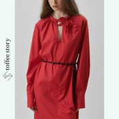 赤の記憶をまとう軌跡：フラワーシャツワンピース《XU0267》