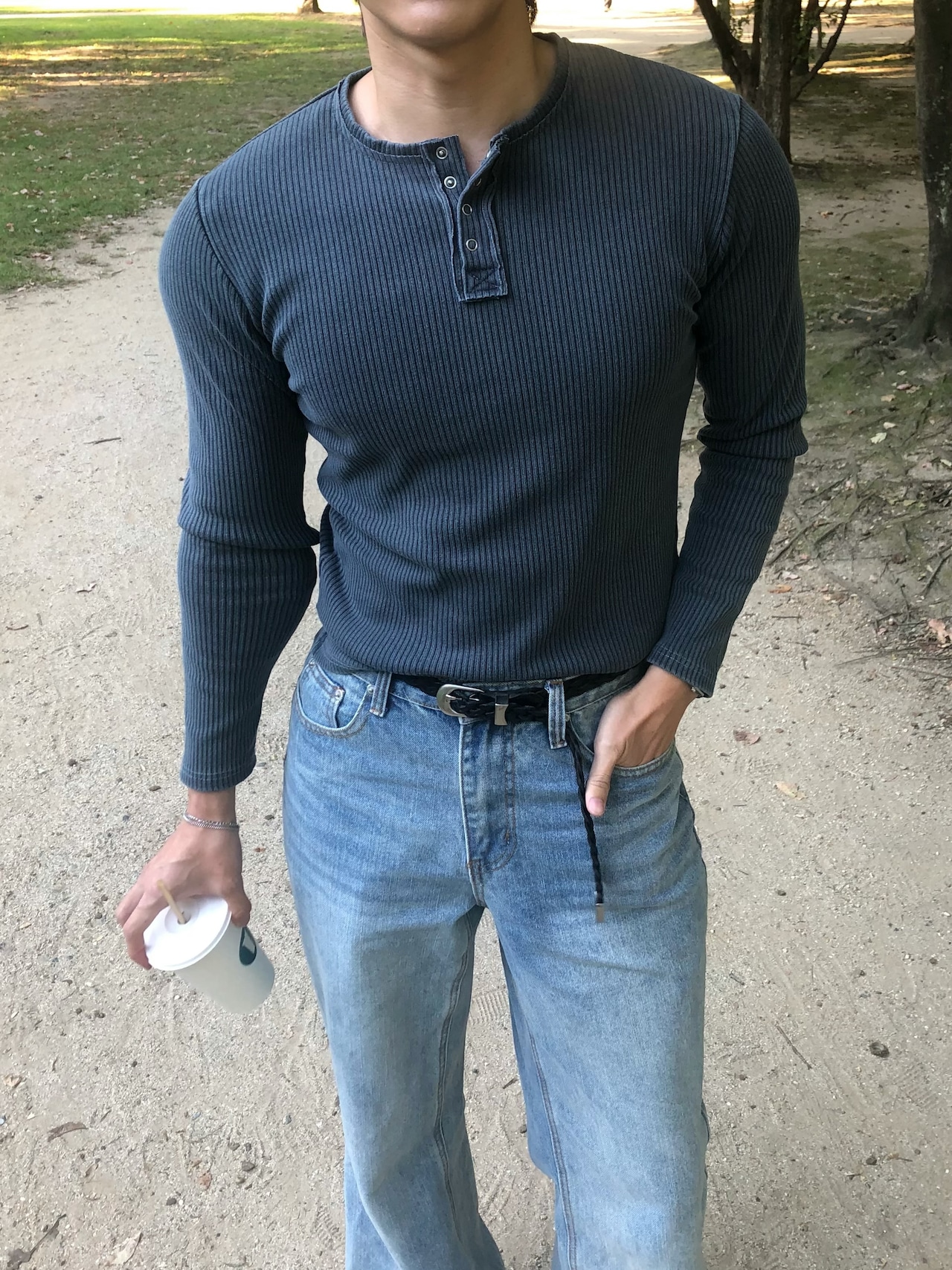 Pigment Ribbed Henley Neck Long Sleeve Knit (2color) - 11