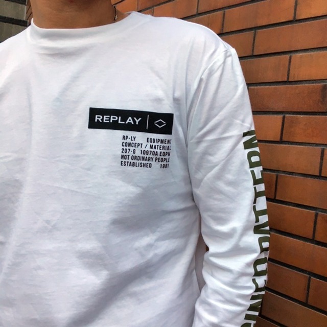 REPLAY　コンパクトコットンジャージーワンポイントロングTシャツ／ホワイト