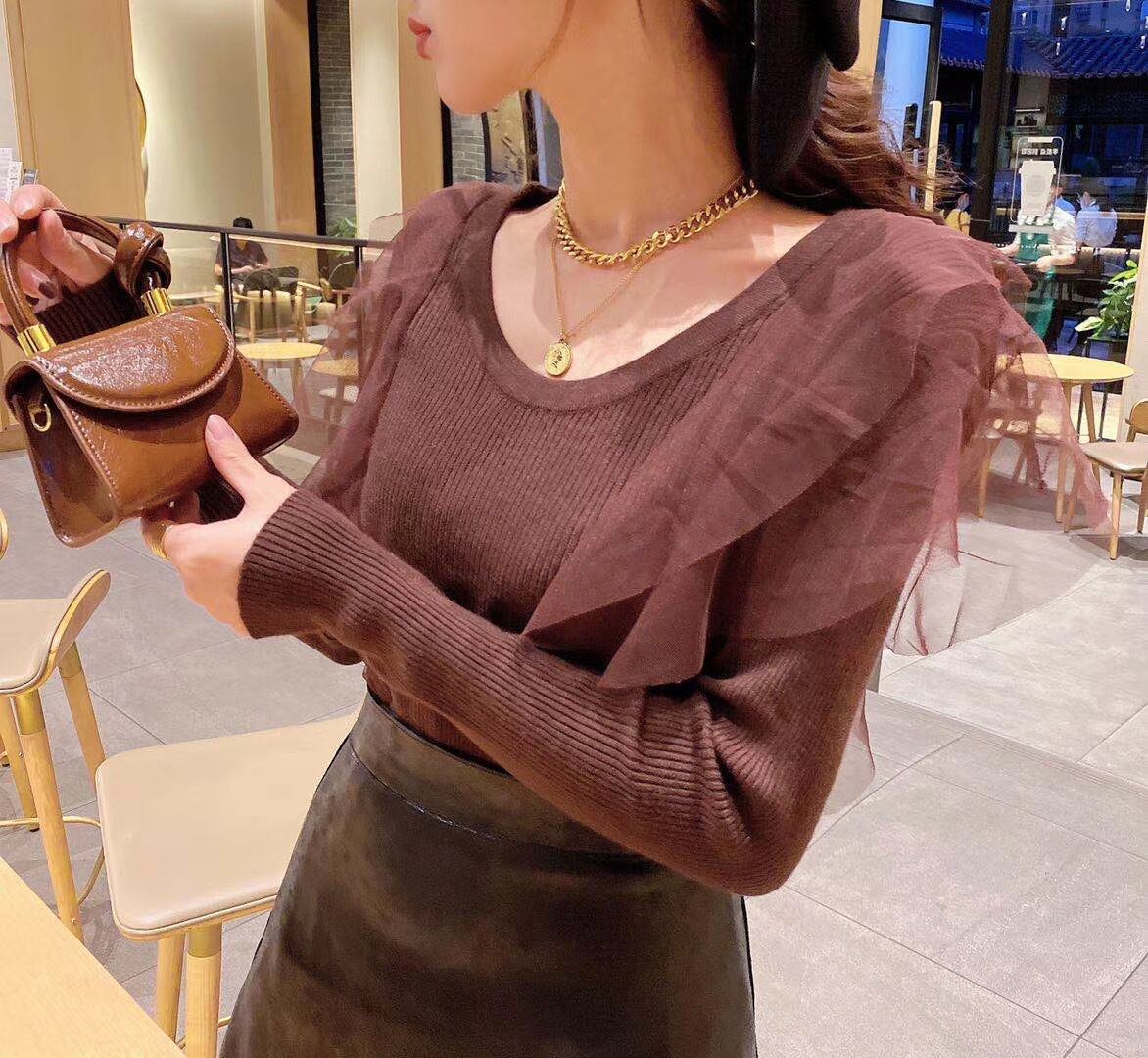 チュールフリルリブニット