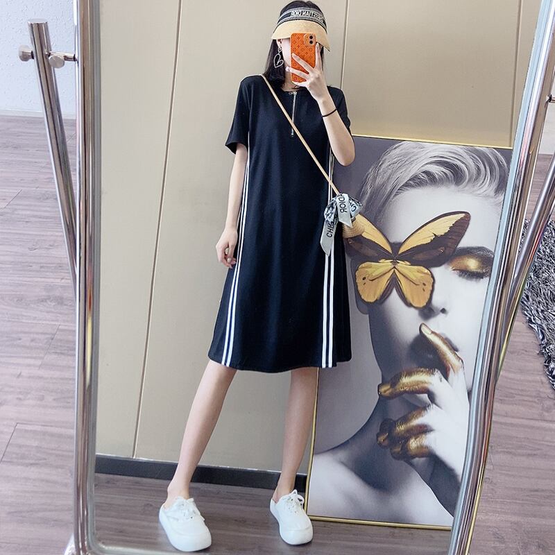 セーター ドレス ジッパーサイドストライプスタイルルーズサマー 大きめサイズ 夏物 ミックスインファッション91225620546